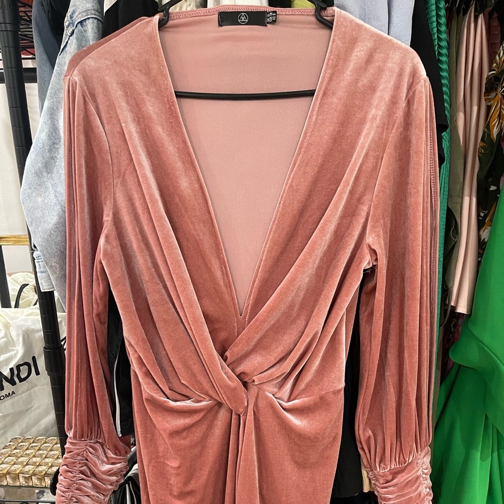 Missguided pink velvet long-sleeve mini dress